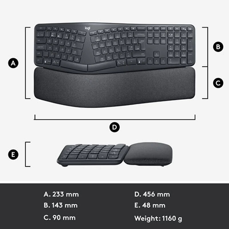 Clavier ergonomique Bluetooth ERGO K860 de Logitech - Graphite