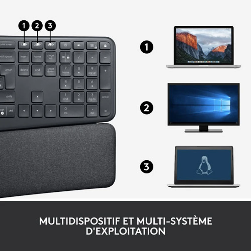 Clavier ergonomique Bluetooth ERGO K860 de Logitech - Graphite