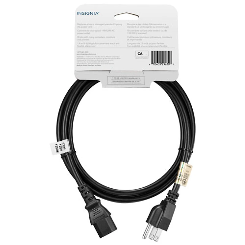 Insignia 1.8m (6ft.) AC Power Cable (NS-PC2P6B23-C) - Only at Best Buy