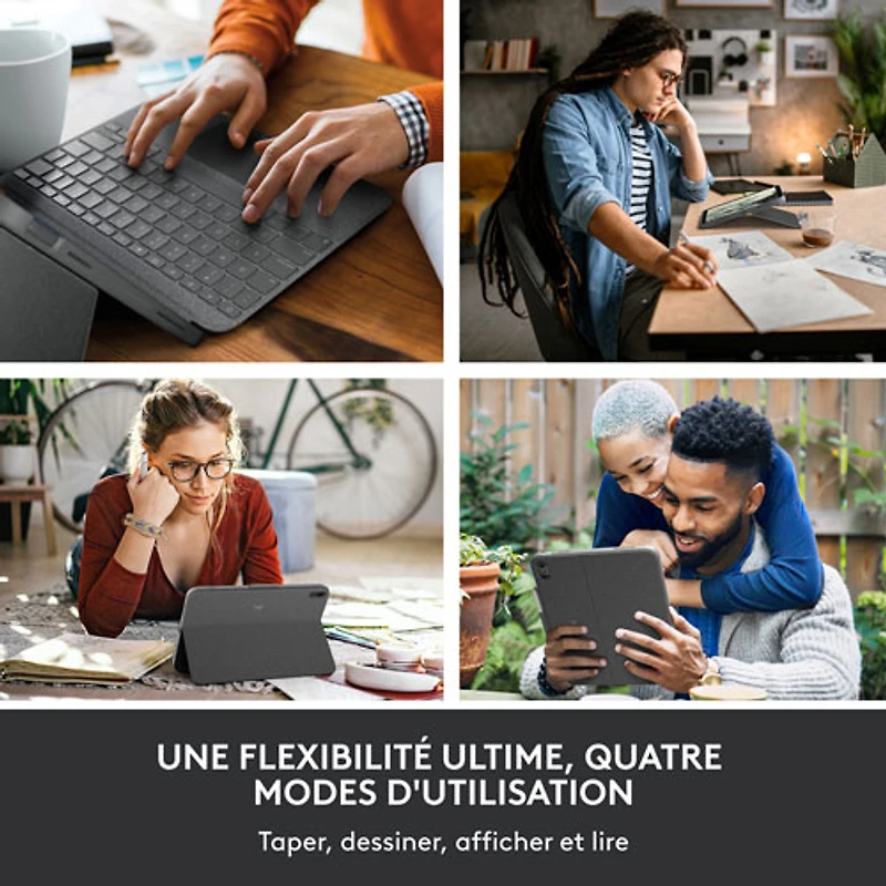 Étui-clavier Combo Touch avec pavé tactile et clavier résistant aux éclaboussures de Logitech pour iPad (10e génération et puce A16) - Gris Oxford