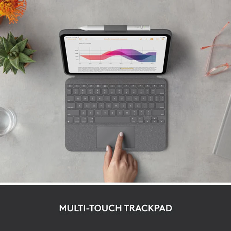 Étui-clavier Combo Touch avec pavé tactile et clavier résistant aux éclaboussures de Logitech pour iPad (10e génération et puce A16) - Gris Oxford