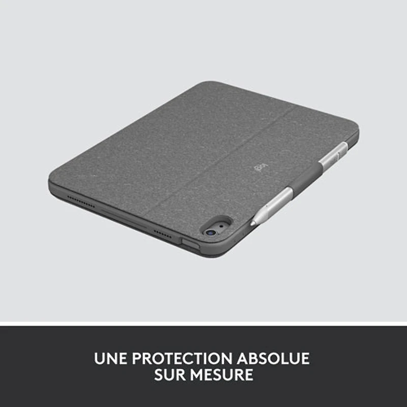 Étui-clavier Combo Touch avec pavé tactile et clavier résistant aux éclaboussures de Logitech pour iPad (10e génération et puce A16) - Gris Oxford