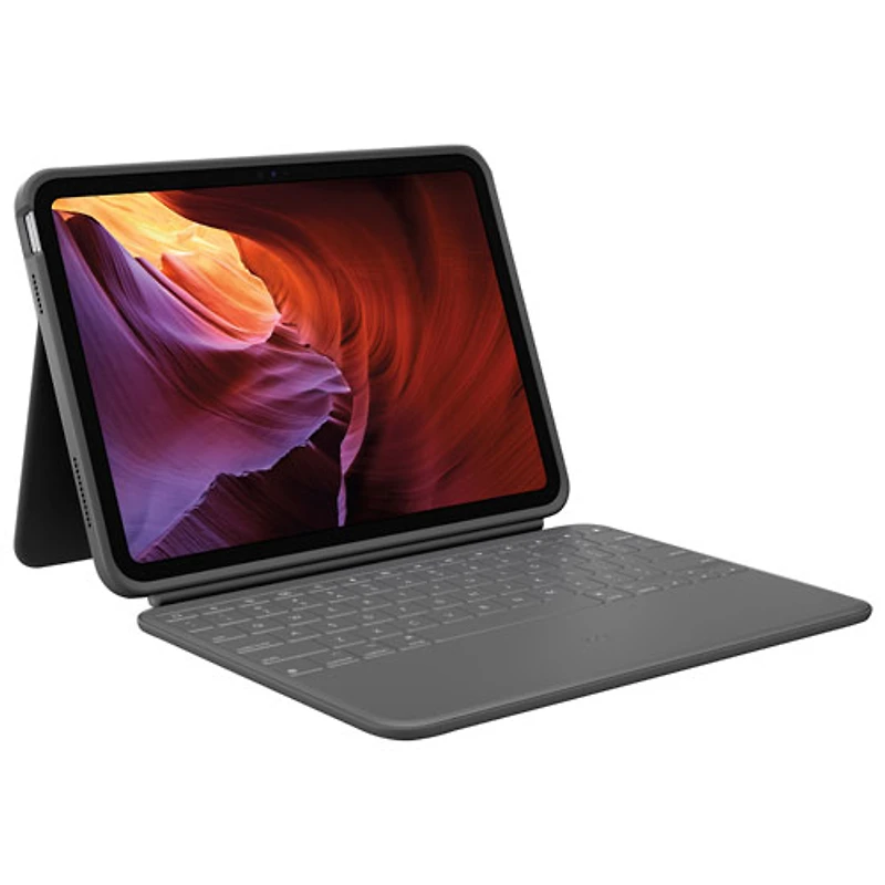 Étui-clavier Rugged Folio avec clavier résistant aux éclaboussures de Logitech pour iPad (10e génération et puce A16) - Gris Oxford