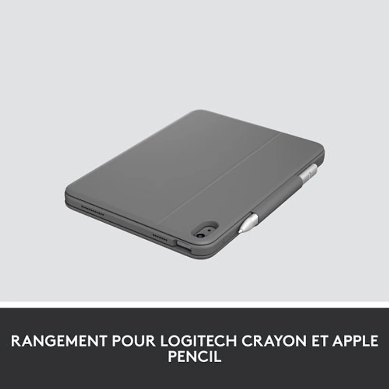 Étui-clavier Rugged Folio avec clavier résistant aux éclaboussures de Logitech pour iPad (10e génération et puce A16) - Gris Oxford