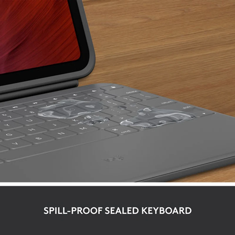 Étui-clavier Rugged Folio avec clavier résistant aux éclaboussures de Logitech pour iPad (10e génération et puce A16) - Gris Oxford
