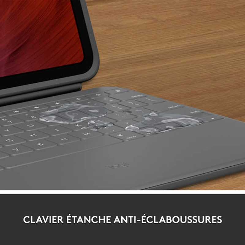 Étui-clavier Rugged Folio avec clavier résistant aux éclaboussures de Logitech pour iPad (10e génération et puce A16) - Gris Oxford
