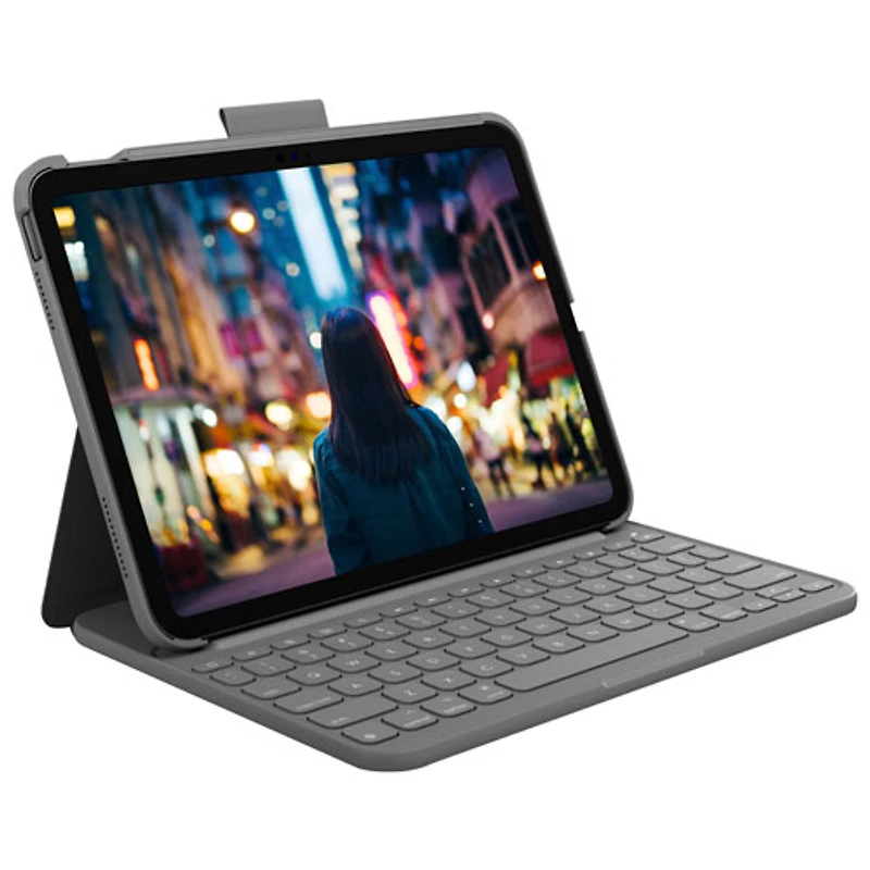 Étui-clavier Slim Folio avec clavier Bluetooth intégré de Logitech pour iPad (10e génération et puce A16) - Gris Oxford