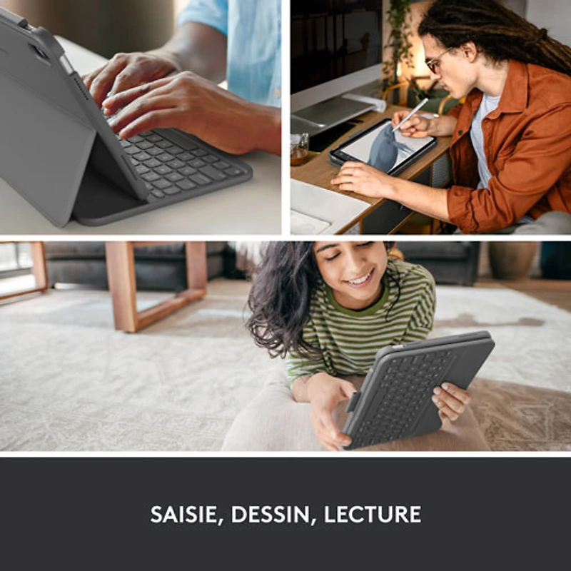 Étui-clavier Slim Folio avec clavier Bluetooth intégré de Logitech pour iPad (10e génération et puce A16) - Gris Oxford