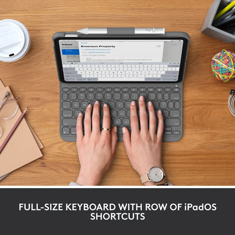 Étui-clavier Slim Folio avec clavier Bluetooth intégré de Logitech pour iPad (10e génération et puce A16) - Gris Oxford