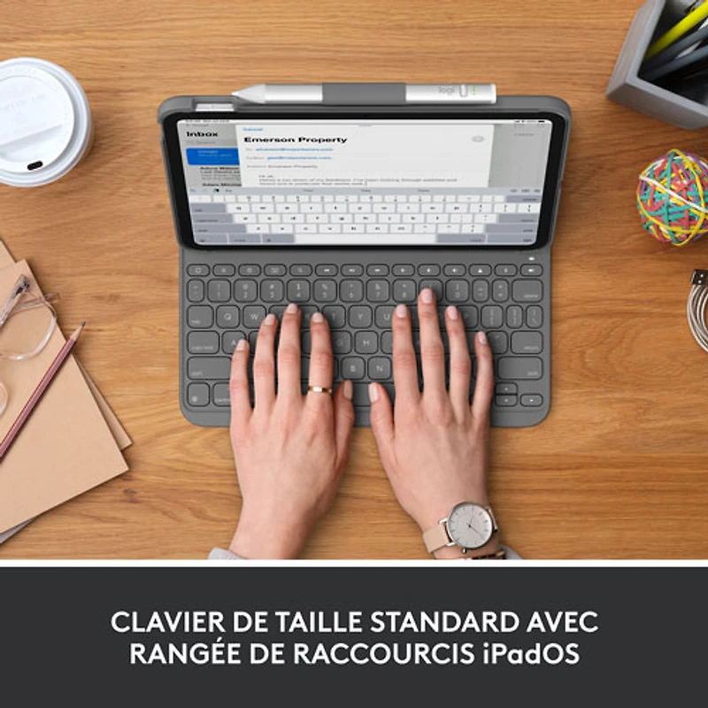 Étui-clavier Slim Folio avec clavier Bluetooth intégré de Logitech pour iPad (10e génération et puce A16) - Gris Oxford