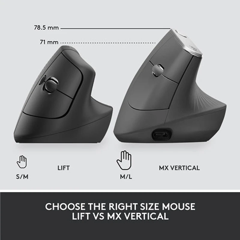 Logitech Lift Vertical Ergonomic Bluetooth Mouse - Graphite