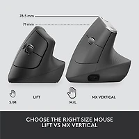 Logitech Lift Vertical Ergonomic Bluetooth Mouse - Graphite