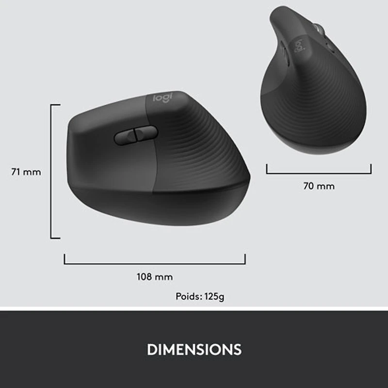 Souris Bluetooth verticale ergonomique Lift de Logitech - Graphite