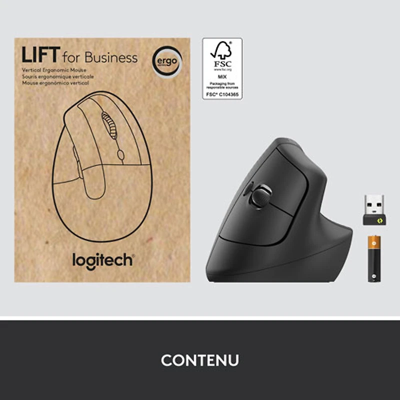 Souris Bluetooth verticale ergonomique Lift de Logitech - Graphite