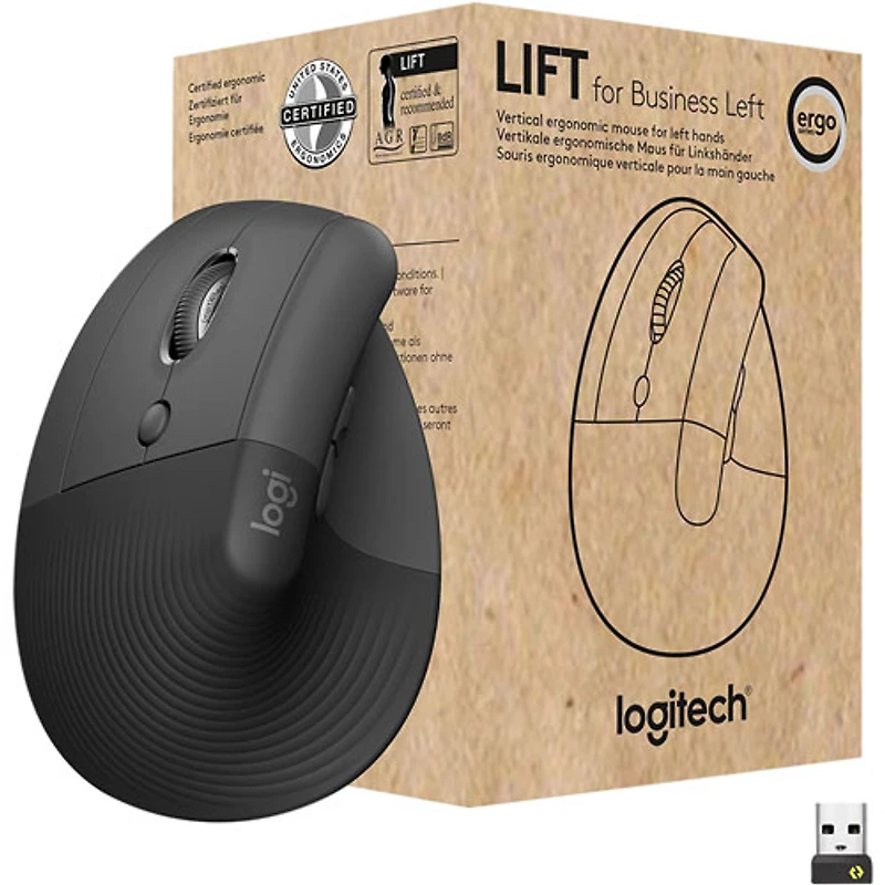 Souris Bluetooth verticale pour gaucher Lift de Logitech - Graphite