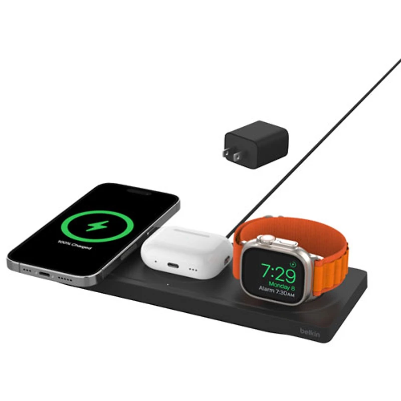 Tapis de chargement sans fil 3-en-1 MagSafe de Belkin pour Apple Watch, iPhone 15/14/13/12 et AirPods - Noir