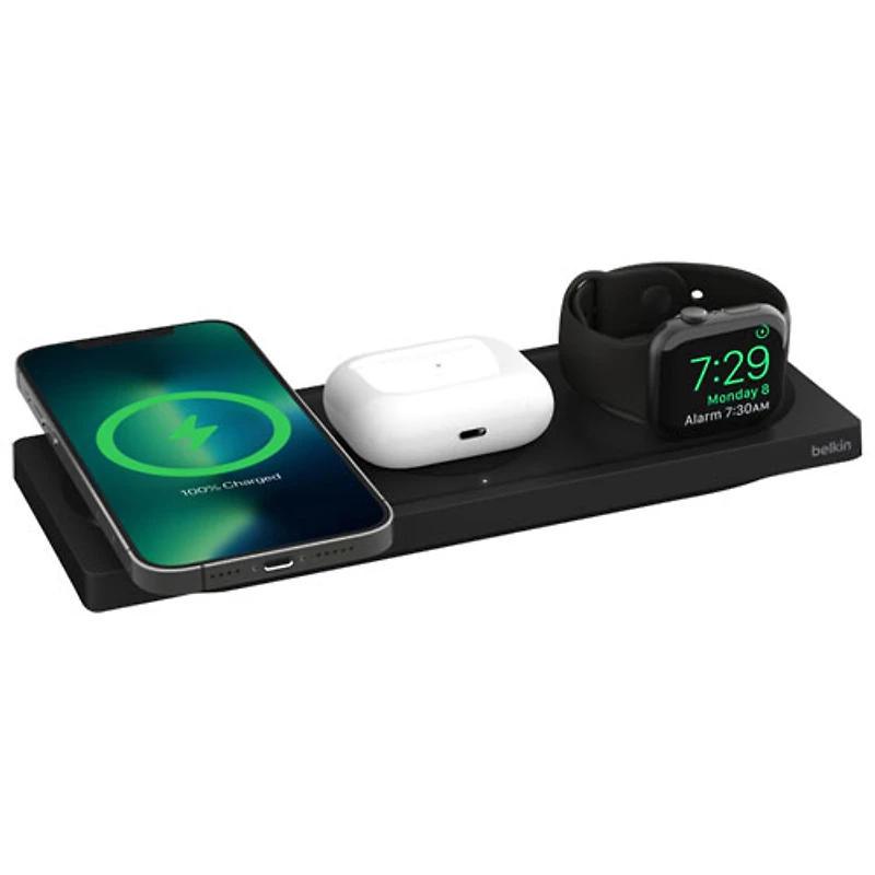 Tapis de chargement sans fil 3-en-1 MagSafe de Belkin pour Apple Watch, iPhone 15/14/13/12 et AirPods - Noir