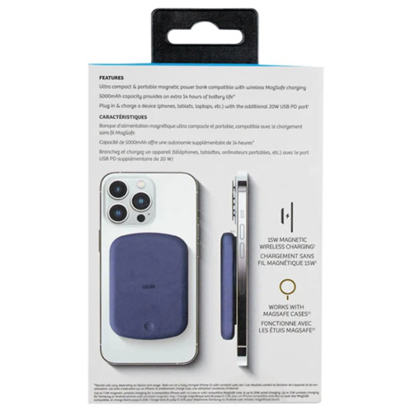Chargeur portable USB-C de 5000 mAh Piston Power de LOGiiX avec MagSafe - Bleu marine