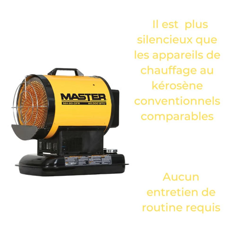 Radiateur au diesel/kérosène et à batterie de Master - 80 000 BTU - Jaune