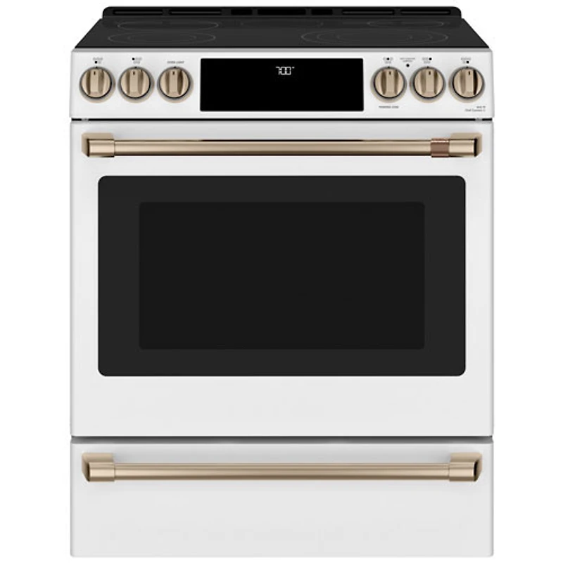 Open Box - Café 30" 5-Element Slide-In Smooth Top Electric Range (CCES700P4MW2) -White -Perfect Condition