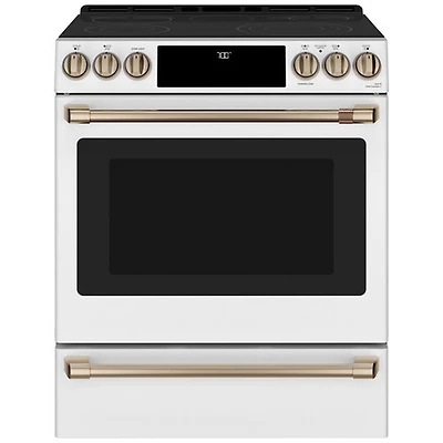 Open Box - Café 30" 5-Element Slide-In Smooth Top Electric Range (CCES700P4MW2) -White -Perfect Condition