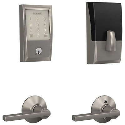 Poignée de porte à levier à serrure intelligente et pêne dormant Wi-Fi Encode de Schlage - Nickel satiné - Exclusivité Best Buy