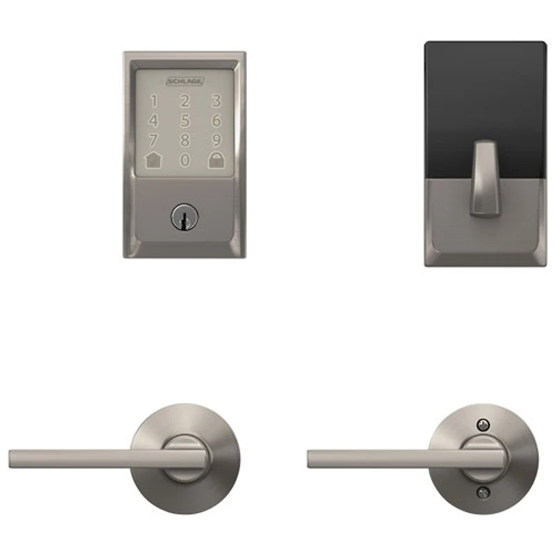 Poignée de porte à levier à serrure intelligente et pêne dormant Wi-Fi Encode de Schlage - Nickel satiné - Exclusivité Best Buy