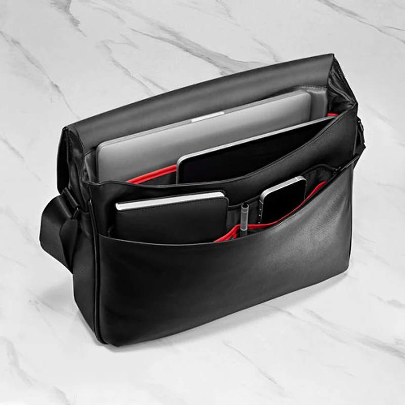 Insignia 15" Leather Laptop Messenger Bag - Black - Only at Best Buy