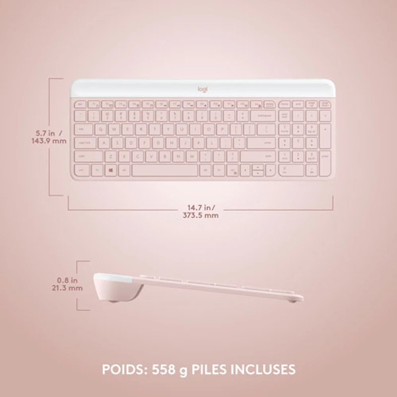 Logitech MK470 Slim Combo Wireless Optical Keyboard & Mouse Combo - Pink