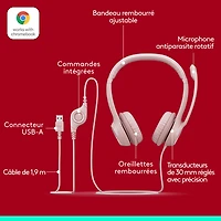 Logitech H390 Wired Headset with Noise Cancelling Microphone - Rose