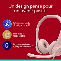 Casque d'écoute avec fil H390 de Logitech avec microphone à suppression du bruit - Rose