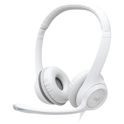 Casque d'écoute avec fil H390 de Logitech avec microphone à suppression du bruit - Blanc cassé