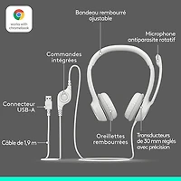 Casque d'écoute avec fil H390 de Logitech avec microphone à suppression du bruit - Blanc cassé