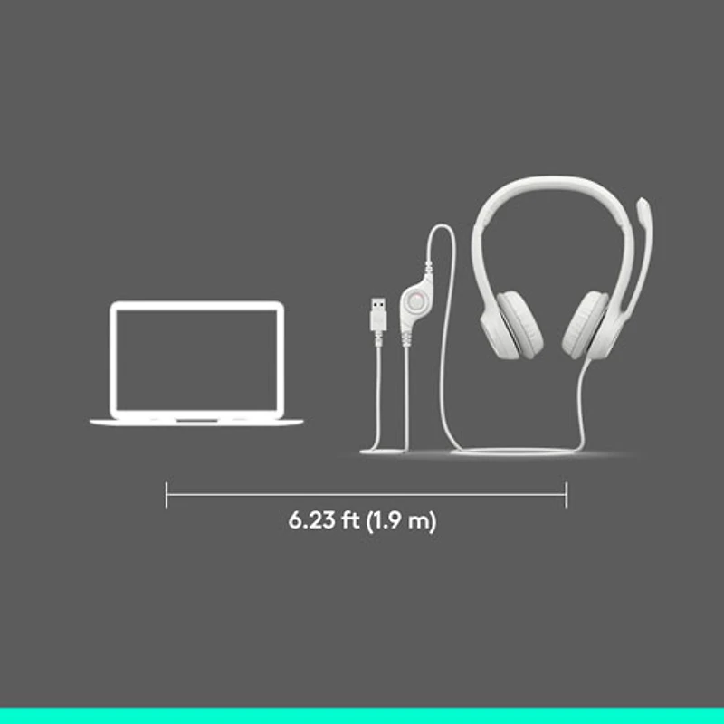 Casque d'écoute avec fil H390 de Logitech avec microphone à suppression du bruit - Blanc cassé