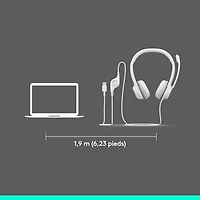 Casque d'écoute avec fil H390 de Logitech avec microphone à suppression du bruit - Blanc cassé