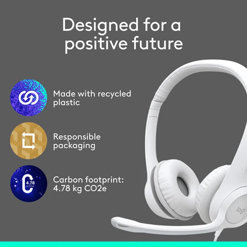 Casque d'écoute avec fil H390 de Logitech avec microphone à suppression du bruit - Blanc cassé