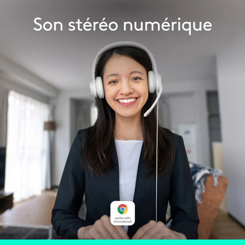Casque d'écoute avec fil H390 de Logitech avec microphone à suppression du bruit - Blanc cassé
