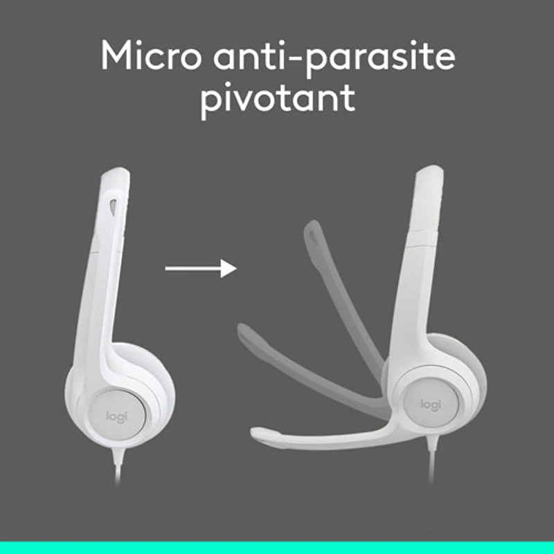 Casque d'écoute avec fil H390 de Logitech avec microphone à suppression du bruit - Blanc cassé