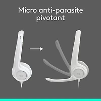 Casque d'écoute avec fil H390 de Logitech avec microphone à suppression du bruit - Blanc cassé