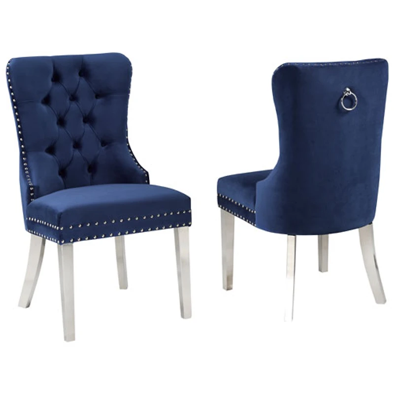 Chaise d'appoint capitonnée contemporaine en tissu Julian de Brassex - Ensemble de 2 - Bleu