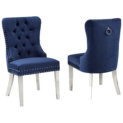 Chaise d'appoint capitonnée contemporaine en tissu Julian de Brassex - Ensemble de 2 - Bleu