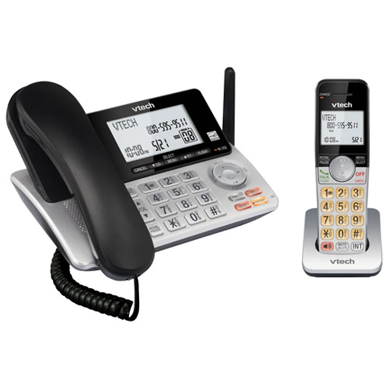 Téléphone avec fil/sans fil DECT 6.0 à 1 combiné de VTech avec répondeur (CS5249) - Argenté/Noir