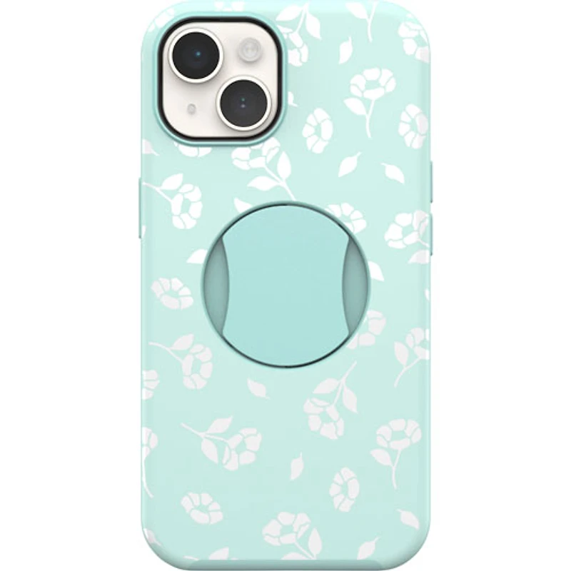 Étui rigide ajusté OtterGrip Symmetry d'OtterBox avec MagSafe pour iPhone 13/14 - Coquelicots sur fond bleu