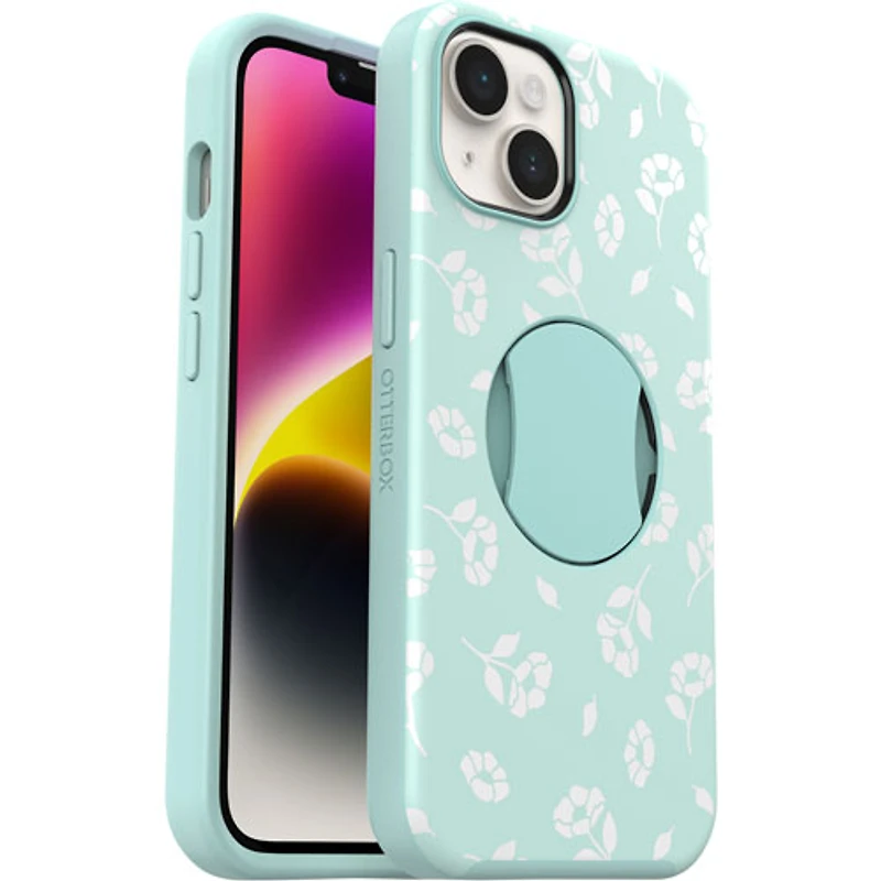 Étui rigide ajusté OtterGrip Symmetry d'OtterBox avec MagSafe pour iPhone 13/14 - Coquelicots sur fond bleu