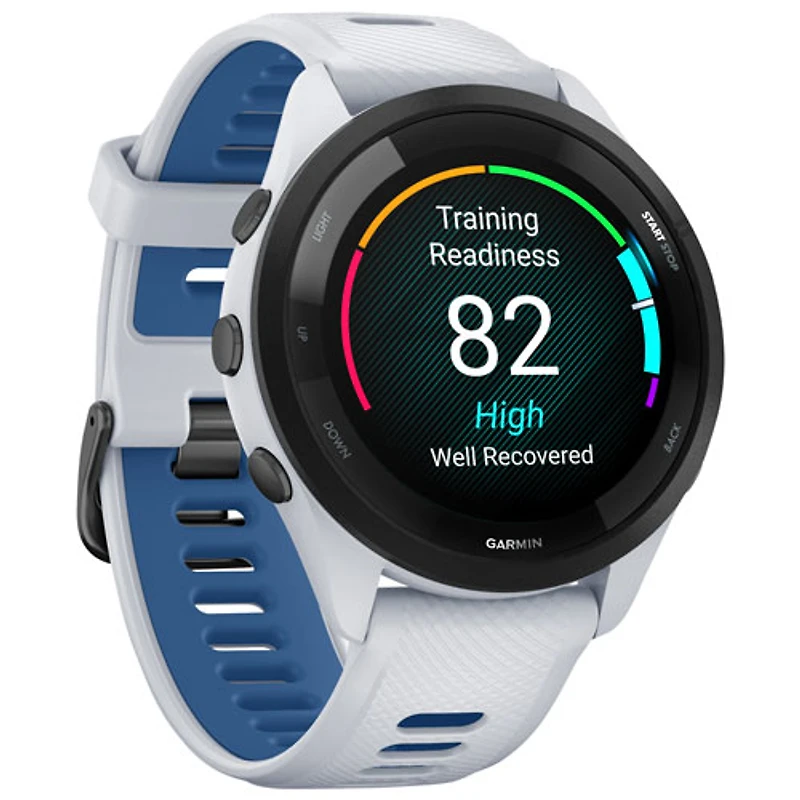Garmin Forerunner 265 46mm Bluetooth Running Smartwatch - Whitestone/Tidal Blue
