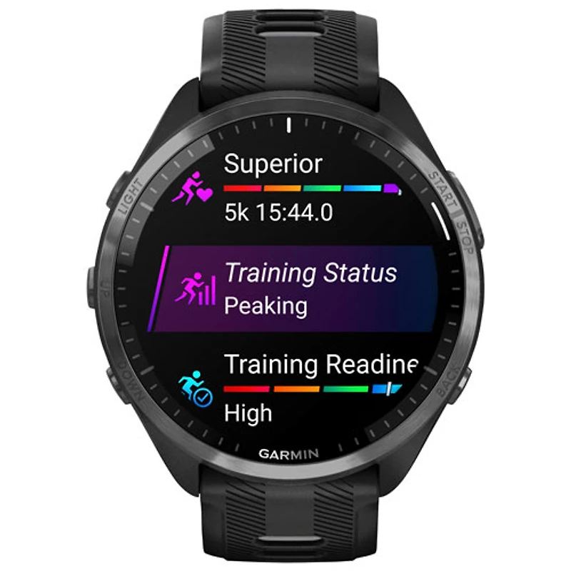Montre intelligente Bluetooth de 47 mm Forerunner 965 de Garmin pour la course - Noir/Gris poudre