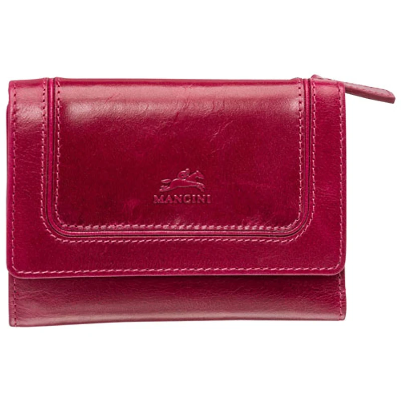 Portefeuille RFID à trois volets en cuir véritable de taille moyenne South Beach de Mancini - Rose
