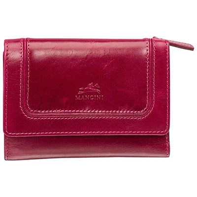 Portefeuille RFID à trois volets en cuir véritable de taille moyenne South Beach de Mancini - Rose