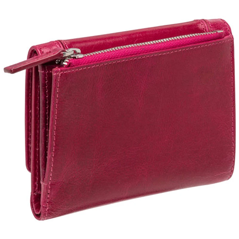 Portefeuille RFID à trois volets en cuir véritable de taille moyenne South Beach de Mancini - Rose