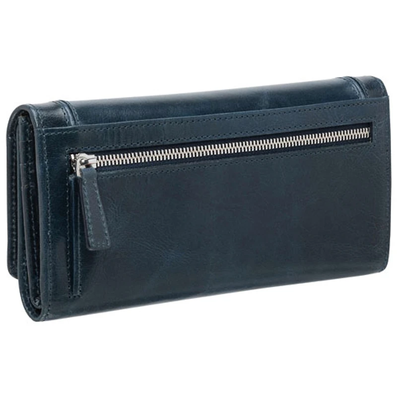 Portefeuille RFID à trois volets en cuir véritable South Beach de Mancini - Bleu